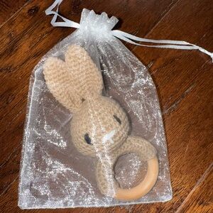 New Handmade Tan Bamboo Crochet Bunny Rattle
